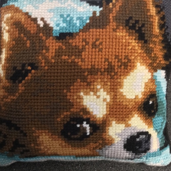 Handmade Yarn Cross Stitched Chihuahua Face Pillow - Picture 5 of 7